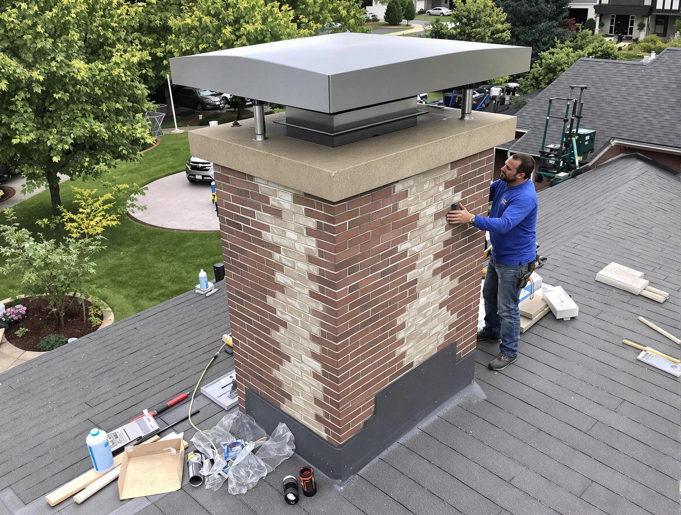 Collier Chimney Sweep team working on a custom chimney remodel in Collier, PA