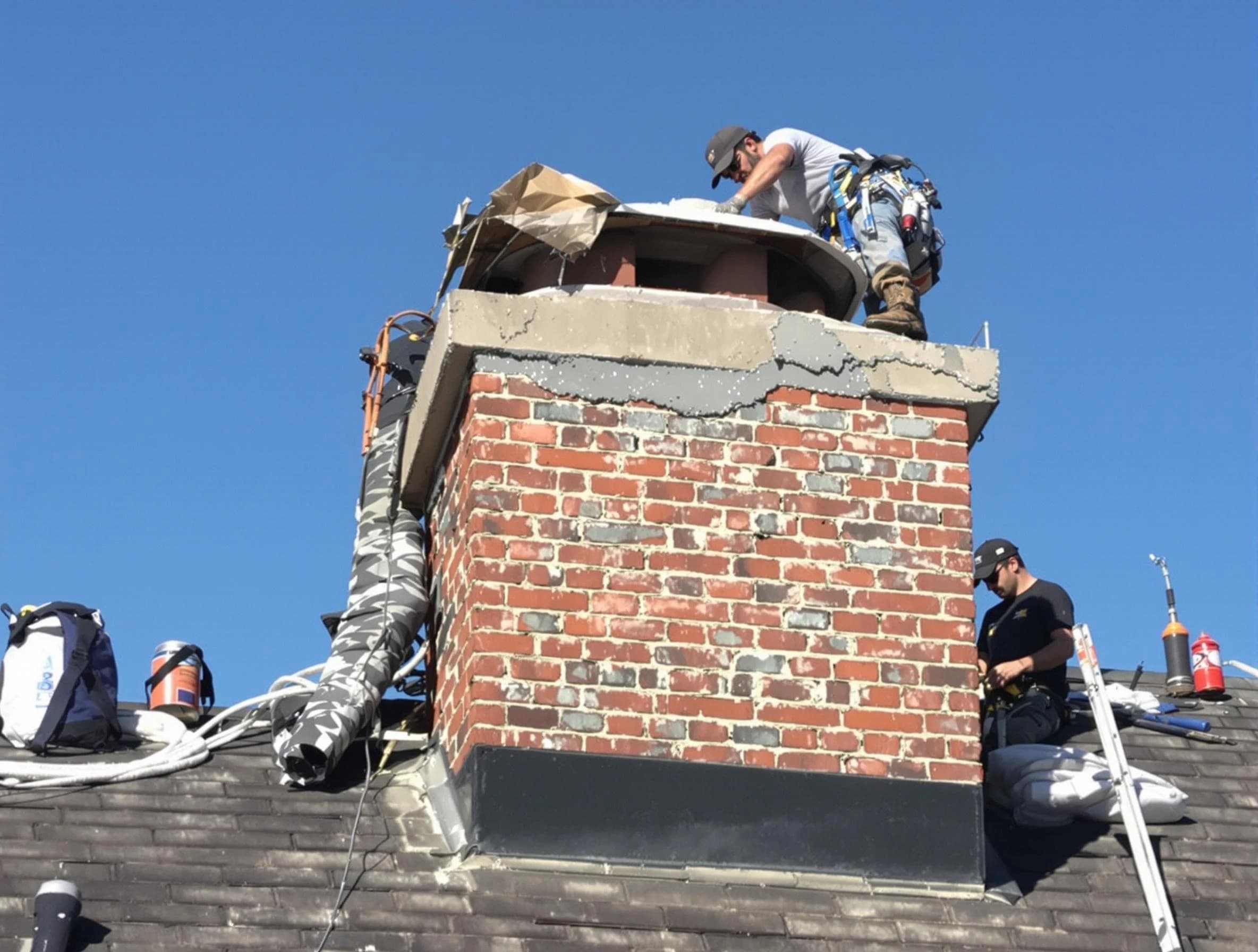 Collier Chimney Sweep installing a custom chimney crown in Collier, PA