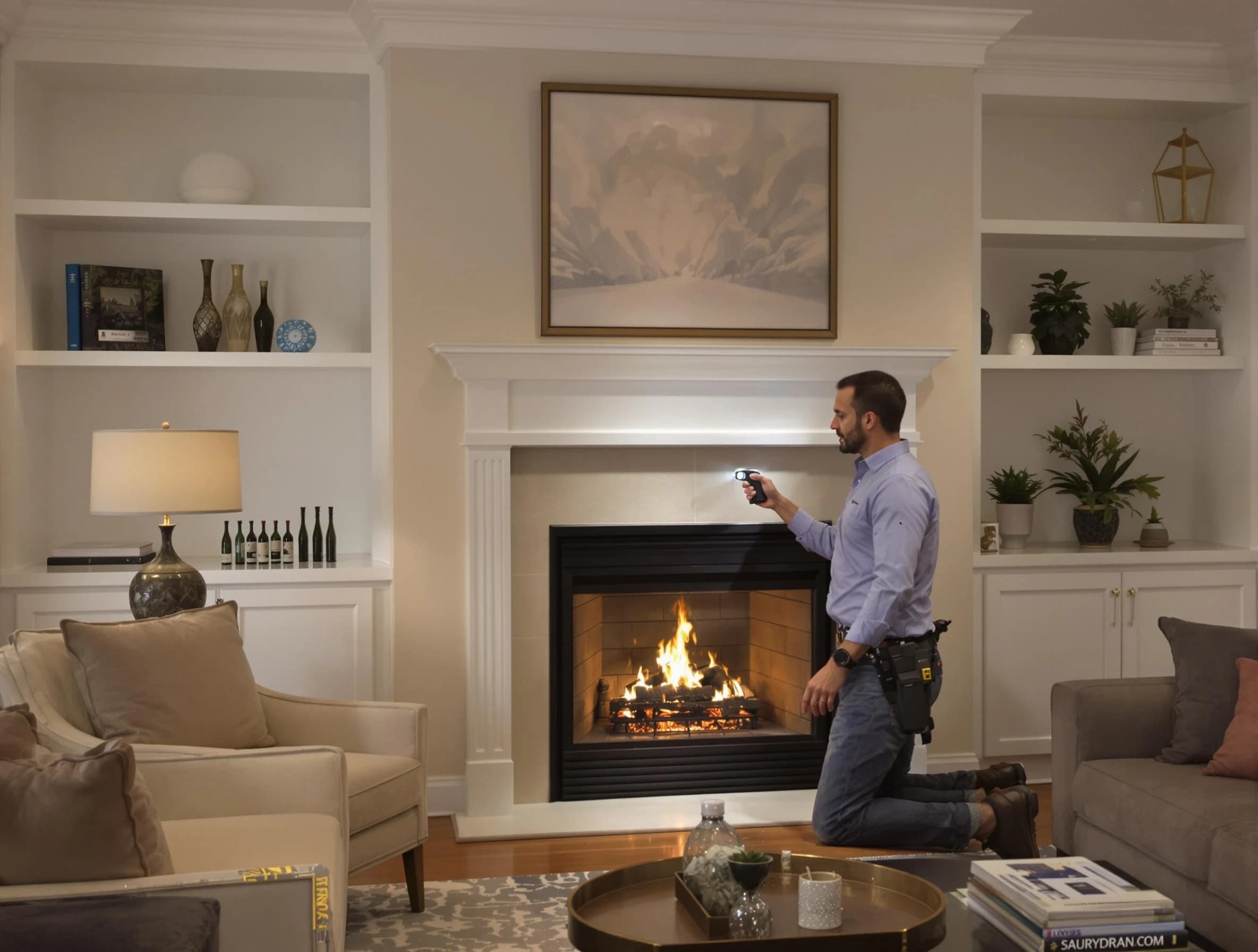 Collier Chimney Sweep conducting a fireplace safety inspection in Collier, PA