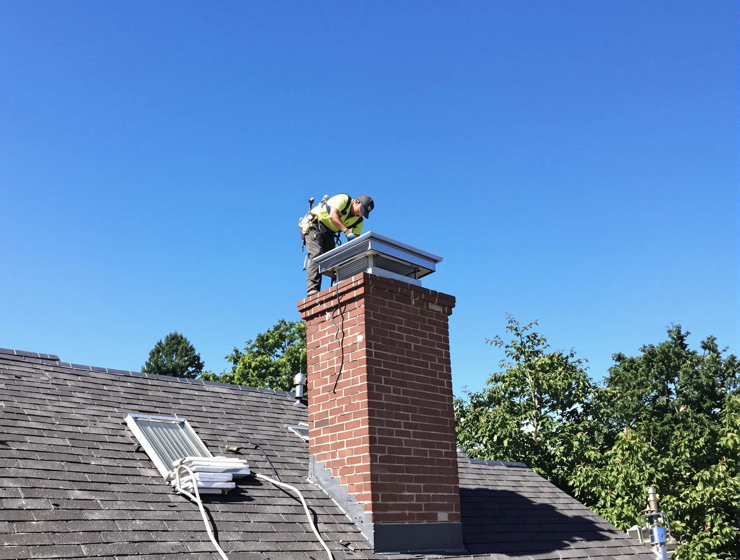 Collier Chimney Sweep technician measuring a chimney cap in Collier, PA