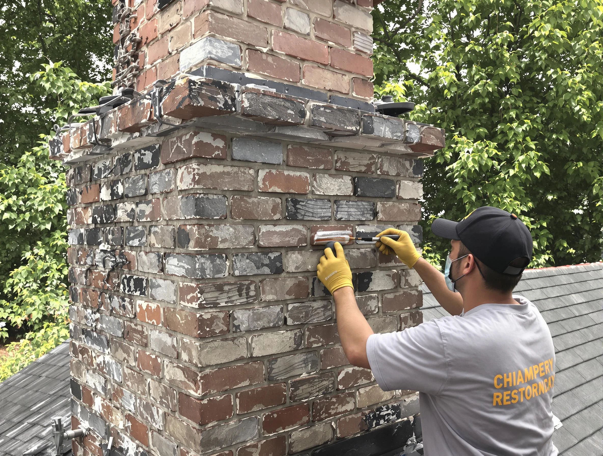 In-progress chimney restoration by Collier Chimney Sweep in Collier, PA